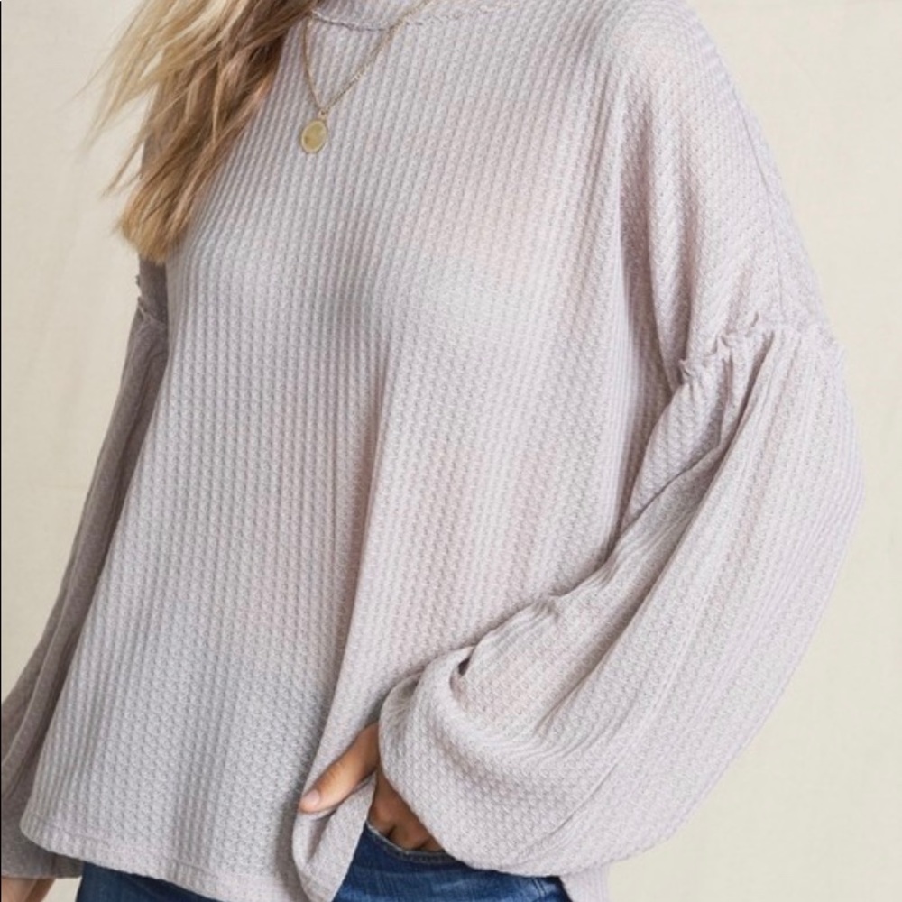 Puff Sleeve Waffle Knit